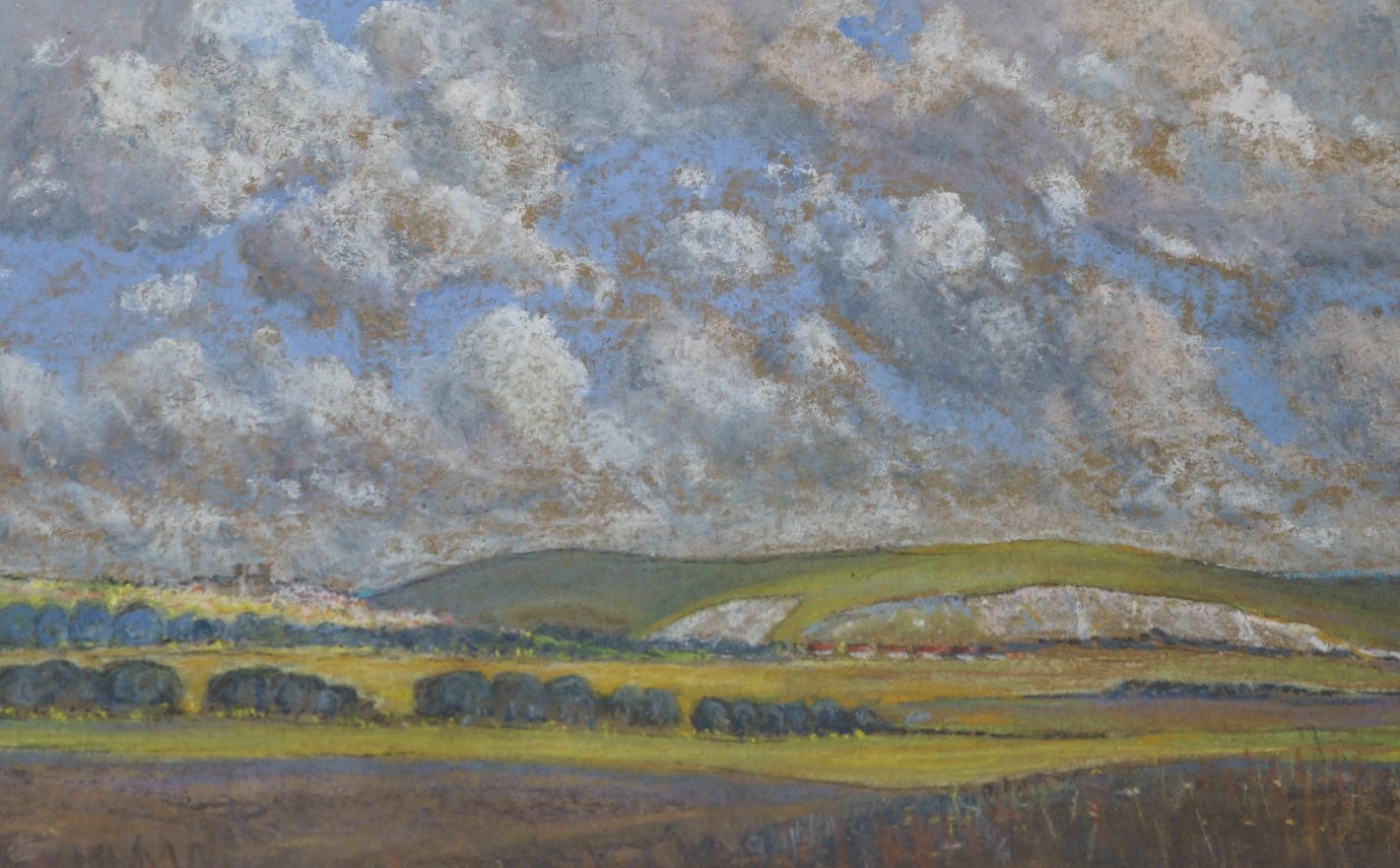 Colin Douglas Buchanan, pastel, 'Lewes, a view from the south', initialled, 23 x 38cm. Condition - fair